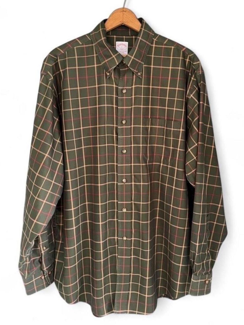 Brooks Brothers 346 Non-Iron Green Plaid Button Down Shirt Men's Large
